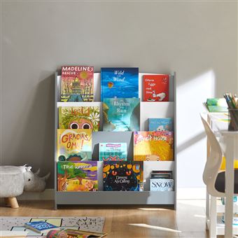 Librería Infantil para niños SoBuy KMB32-HG 4 compartimentos abiertos Gris,  Estanterías, Los mejores precios