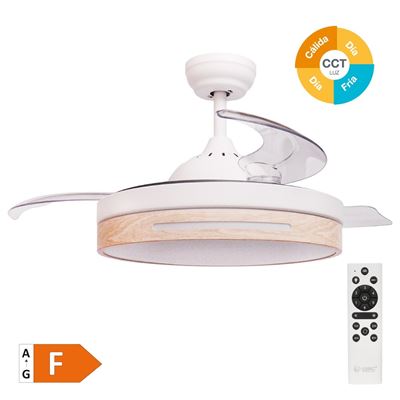 Ventilador De Techo Niaros Buccheri Con Luz Led Regulable Y Mando A Distancia 36w 3cct 3547lm Blanco Y Efecto Madera