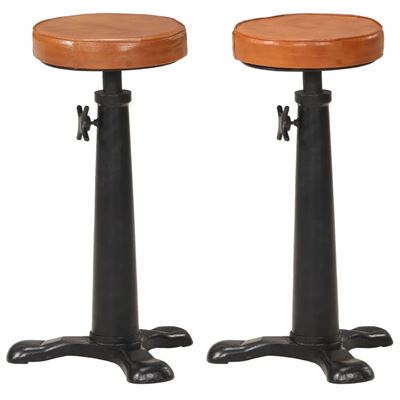 Vidaxl Marrón Taburetes De Cocina 2 Uds Cuero Hierro Fundido