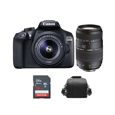 Cámara digital Réflex Canon EOS 1300D 18MP negro KIT EF-S 18-55mm F3.5-5.6 IS III + TAMRON AF 70-300mm F4-5.6 Di LD (A17) + bolsa + SD 16GB