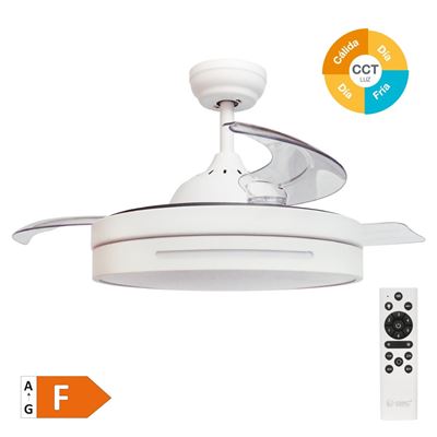 Ventilador De Techo Niaros Buccheri Con Luz Led Regulable Y Mando A Distancia 36w 3cct 3547lm Con Aspas Retráctiles Blanco