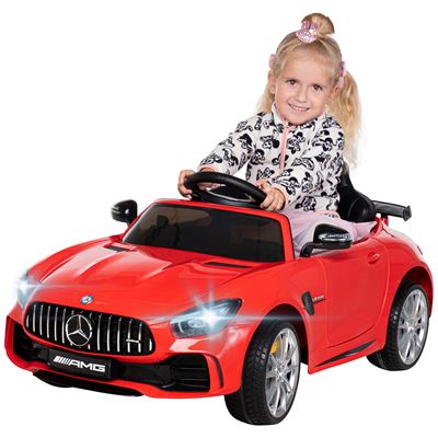 Coche eléctrico para niños Mercedes AMG GT-R licencia de 50 vatios asiento de cuero neumáticos EVA rojo