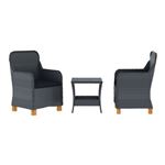 Set muebles jardín vidaXL 3 pzas ratán sintético gris oscuro y cojines 25,4Kg