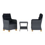 Set muebles jardín vidaXL 3 pzas ratán sintético gris oscuro y cojines 27Kg