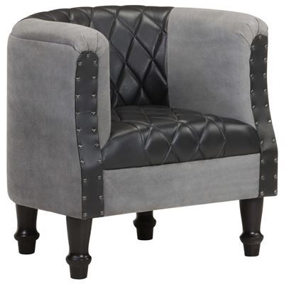 Sillón cúbico vidaXL cuero auténtico y madera maciza mango negro 60x57x64cm