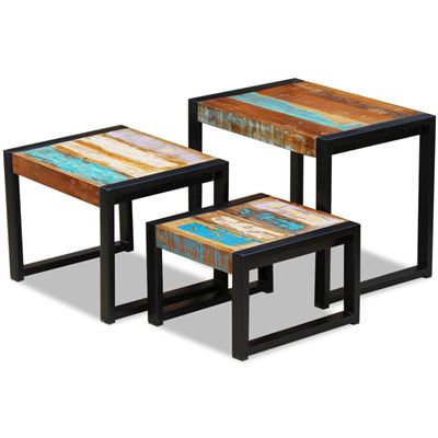 Vidaxl Set De 3 Mesas Auxiliares Madera Maciza Reciclada