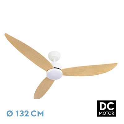 Ventilador De Techo Fabrilamp Led Genil Regulable Con Control Remoto 24w 3cct 2424lm Ip20 Ø132cm Blanco Y Haya