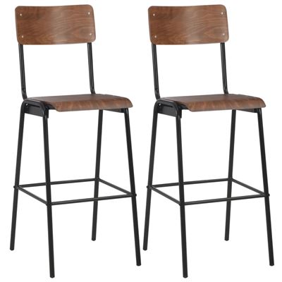 Vidaxl Marrón Taburetes De Cocina 2 Uds Madera Contrachapada Y Acero