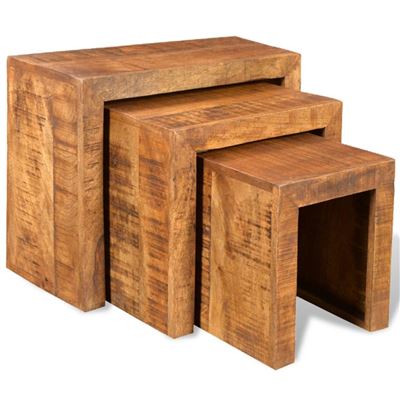 Vidaxl Set De 3 Mesitas Apilables Madera Maciza De Mango