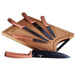 Juego 5 Cuchillos Cocina Profesional Tabla Cortar Bambú, Berlinger Haus Rose Gold, Acero Inox Antiadherente