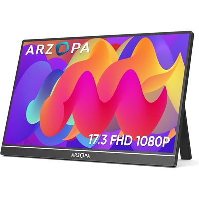 Arzopa Monitor Portátil A1m 17,3" 1920×1080 Fhd Hdr Ips Kickstand Para Portátil, Hdmi Usb C Para Pc/Mac/Ps3/4/5/Xbox