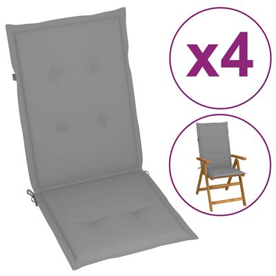Cojines para sillas de jardín vidaXL, 4 unidades grises 120x50x3 cm