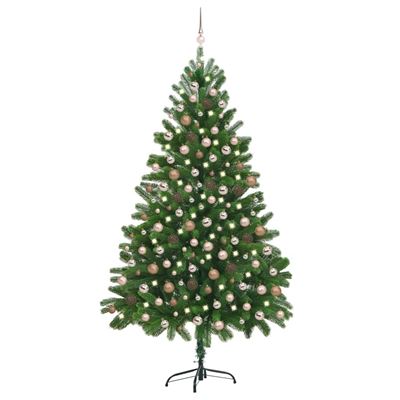 Árbol de Navidad vidaXL artificial con LED y bolas verde 210 cm