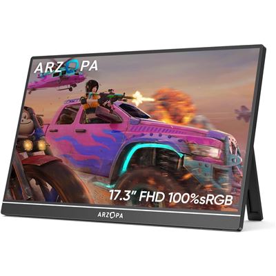 Arzopa Monitor Portátil A1m-A 17,3" 1920×1080 Fhd Hdr Ips Kickstand Para Portátil, Hdmi Usb C Para Pc/Mac/Ps3/4/5/Xbox