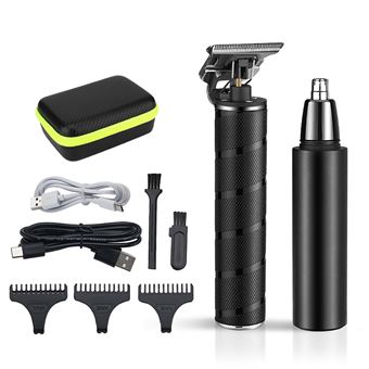 Kit 2 en 1 con recortador perfilador para pelo y barba + afeitadora de pelo para nariz DAM Negro - 1