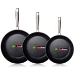 Set Juego 3 Sartenes 18-20-24 cm Aluminio Forjado, Inducción, 5 Capas Antiadherente sin PFOA Wecook Ecochef Negro