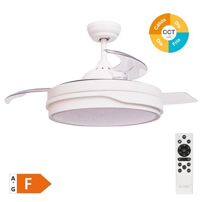 Ventilador De Techo Niaros Lentini Con Luz Led Regulable Y Mando A Distancia 36w 3cct 3547lm Con Aspas Retráctiles Blanco