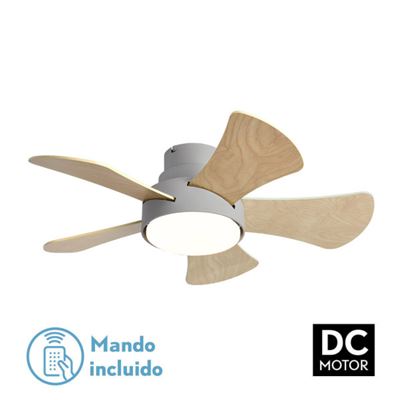 Ventilador De Techo Fabrilamp Led Gregario Regulable Con Control Remoto 25w 3cct 2495lm Ip20 Ø82cm Gris Y Haya