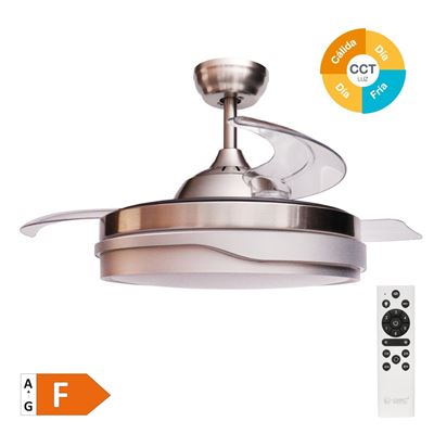 Ventilador De Techo Niaros Lentini Con Luz Led Regulable Y Mando A Distancia 36w 3cct 3547lm Con Aspas Retráctiles Níquel