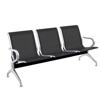 Bancada para sala de espera PrimeMatik, con sillas ergonómicas negras de 3 plazas