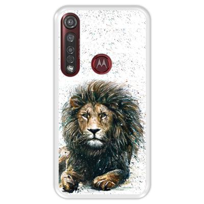 Funda Hapdey Transparente para Motorola Moto G8 Plus diseño El león, rey de la selva silicona flexible TPU
