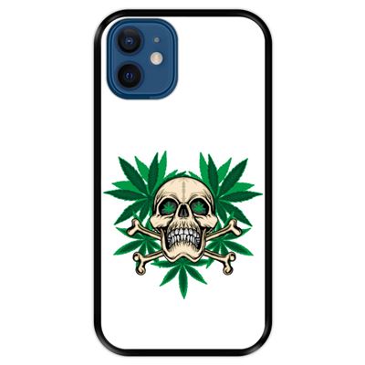 Funda Hapdey Negra para iPhone 12 Mini diseño Calavera rastafari y hoja de cannabis silicona flexible TPU