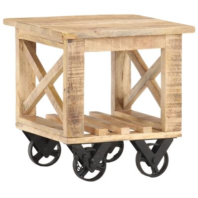 Vidaxl Mesa Auxiliar Con Ruedas Madera De Mango Rugosa 40X40x42 Cm