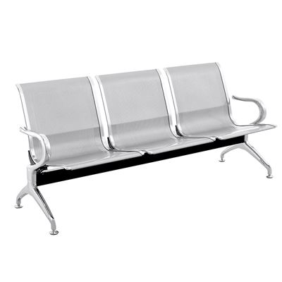 Bancada para sala de espera PrimeMatik, con sillas ergonómicas plateadas de 3 plazas