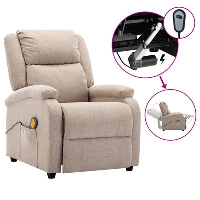 Sillón de masaje eléctrico reclinable vidaXL tela color crema 71x92x96cm