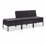 Set de muebles de jardín 3 piezas y cojines vidaXL ratán sintético negro