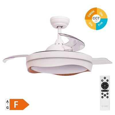 Ventilador De Techo Niaros Nicosia Con Luz Led Regulable Y Mando A Distancia 36w 3cct 3547lm Blanco Y Efecto Madera