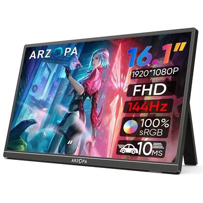 Arzopa Monitor Portátil Z1fc-A 16.1'' 144Hz 100% Srgb 1920×1080P Fhd Hdr 144Hz Para Laptop/Pc/Mac/Ps3/4/5/Xbox