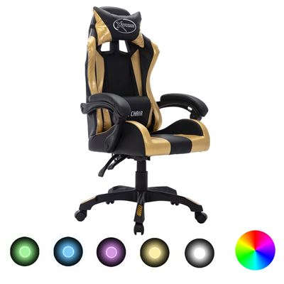Silla Gaming Con Luces Led Rgb Cuero Sintético Vidaxl Dorado Y Negro