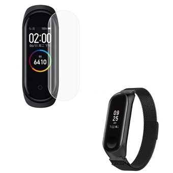 Kit Pulsera Milanese Loop Cierre Magnético + Película Protectora Pantalla Gel Full Cover Xiaomi Mi Band 4 Negro