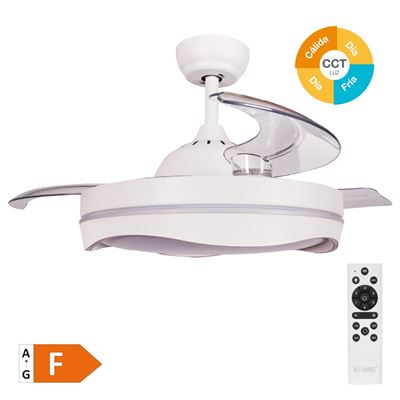 Ventilador De Techo Niaros Nicosia Con Luz Led Regulable Y Mando A Distancia 36w 3cct 3547lm Con Aspas Retráctiles Blanco