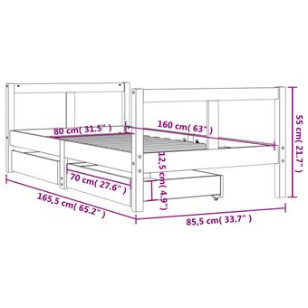 vidaXL Estructura cama infantil y cajones madera pino blanco