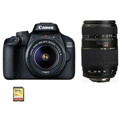 Cámara digital Réflex Canon EOS 4000D 18MP negro KIT EF-S 18-55MM F3.5-5.6 III + Tamron AF 70-300mm F4-5.6 Di LD Macro 1:2 (A17E) + SD 32GB