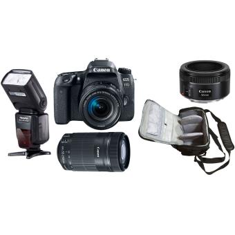 Cámara de fotos Réflex Canon EOS 77D + EF-S 18-55mm STM + EF-S 55-250mm STM + EF 50mm STM + bolso de la cámara profesional + flash - 1