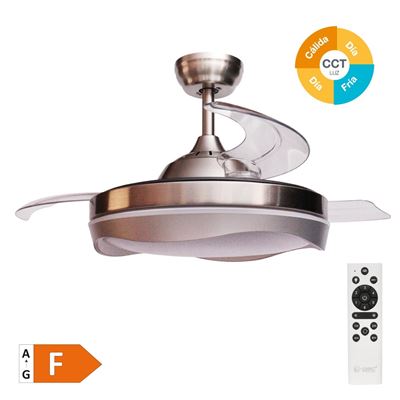 Ventilador De Techo Niaros Nicosia Con Luz Led Regulable Y Mando A Distancia 36w 3cct 3547lm Con Aspas Retráctiles Níquel