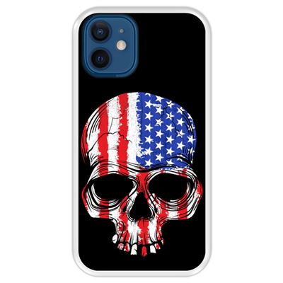 Funda Hapdey Transparente para iPhone 12 Mini diseño Bandera americana, ilustración con una calavera silicona flexible TPU