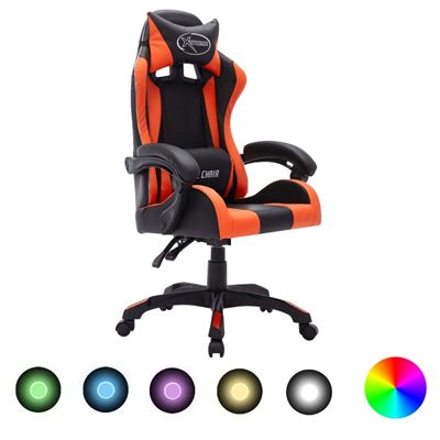 Silla Gaming Vidaxl Con Luces Led Rgb Cuero Sintético Naranja Y Negro 14,45 Kg