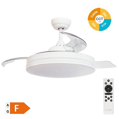 Ventilador De Techo Niaros Oliveri Con Luz Led Regulable Y Mando A Distancia 36w 3cct 3547lm Con Aspas Retráctiles Blanco