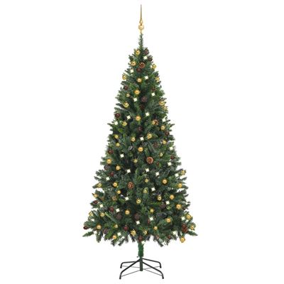 Árbol de Navidad vidaXL artificial con LEDs y bolas verde 210 cm