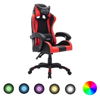 Silla Gaming Con Luces Led Rgb Cuero Sintético Vidaxl Rojo Y Negro