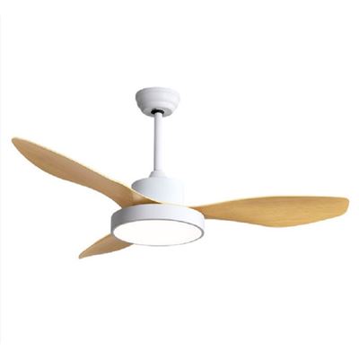 Ventilador De Techo Fabrilamp Led Hayate Regulable Con Control Remoto 48w 3cct 4080lm Ip20 Ø120cm Blanco Y Haya