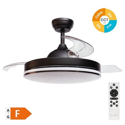 Ventilador De Techo Niaros Oliveri Con Luz Led Regulable Y Mando A Distancia 36w 3cct 3547lm Con Aspas Retráctiles Negro