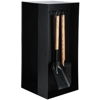 Leñero con herramientas Esschert Design, chimenea Acero Negro FF407