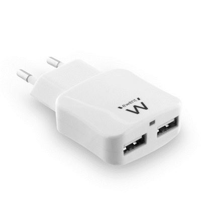 Ewent Cargador Usb Ac Charger, Smart Ic, 2 Ports, 2.4A 12W, White