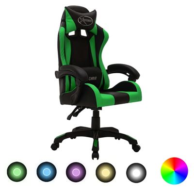 Silla Gaming Vidaxl Con Luces Led Rgb Cuero Sintético Verde Y Negro 14,45 Kg