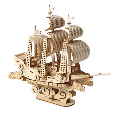 Maqueta Dam De Madera 3d, Diseño De Barco De Vela Con Movimiento Mecánico. Color: Madera